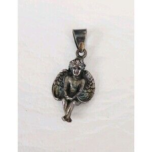 VINTAGE 3D STERLING SILVER ANGEL & SERPENT CHARM PENDANT